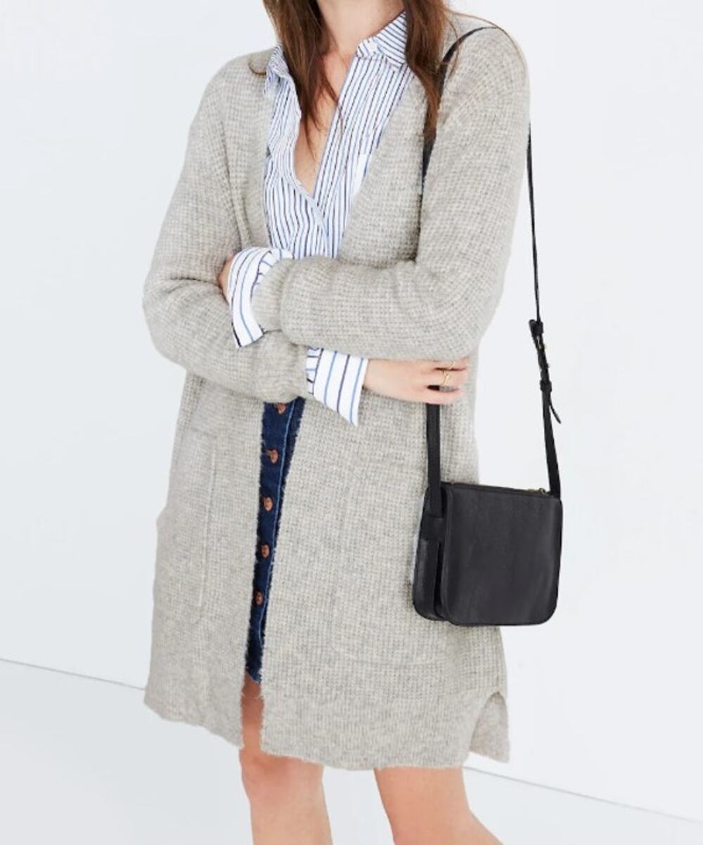 Madewell Wafflestitch Long Cardigan Sweater in Heather Fog Women's Size Small
